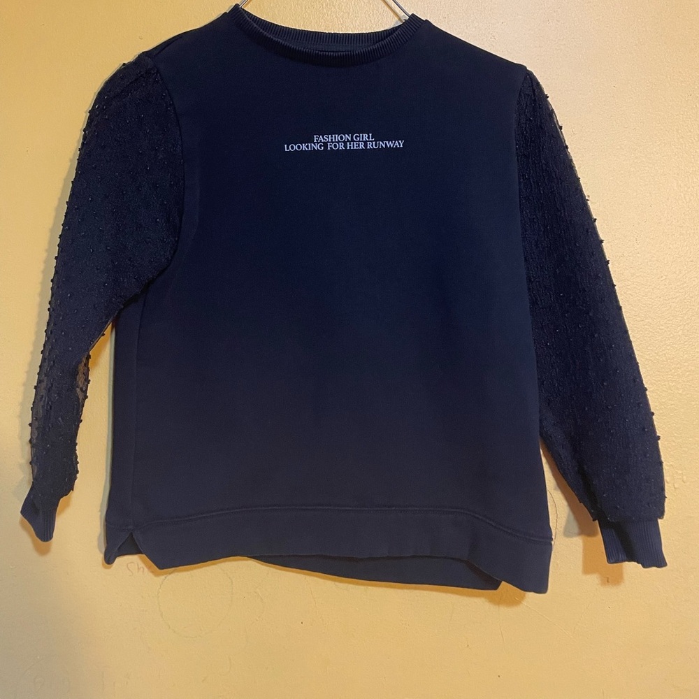 Zara Girls Black Sweatshirt with Text Detail Size 9